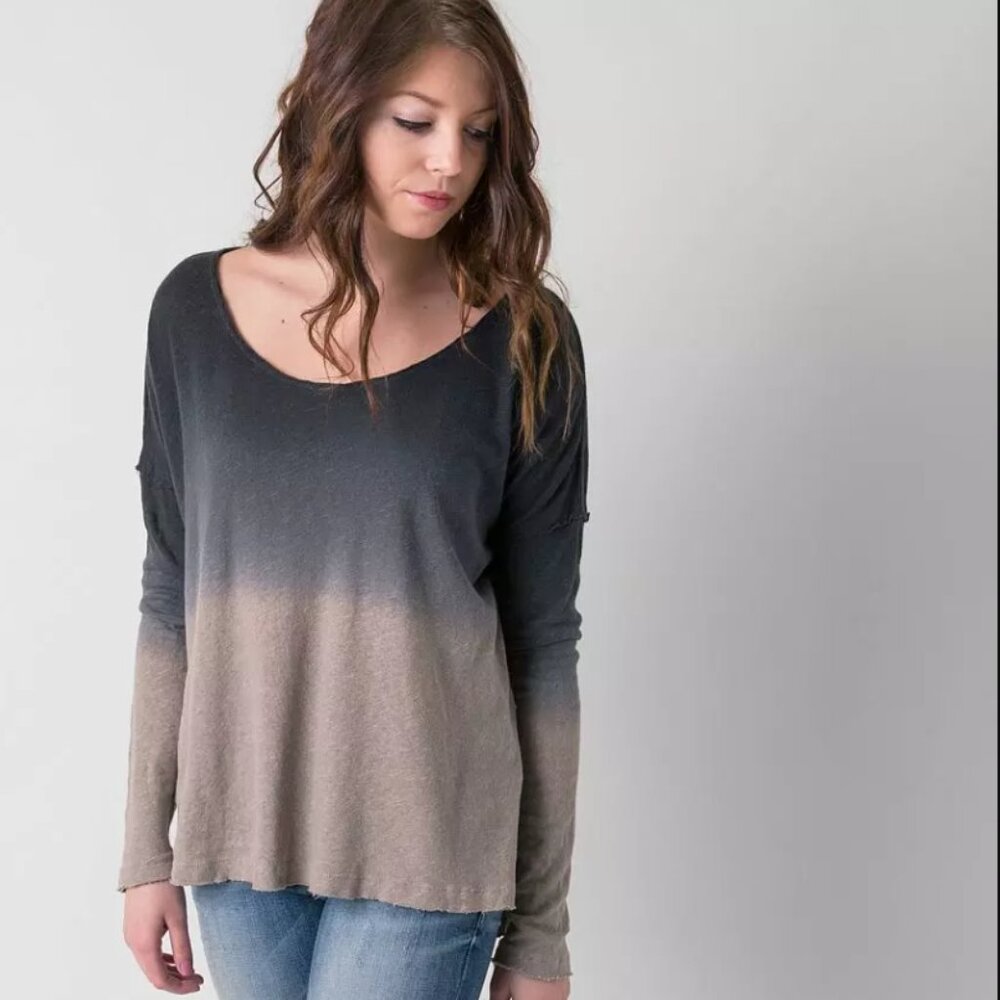 Free People Black and Tan Long Sleeve Sweater Tee! NWT